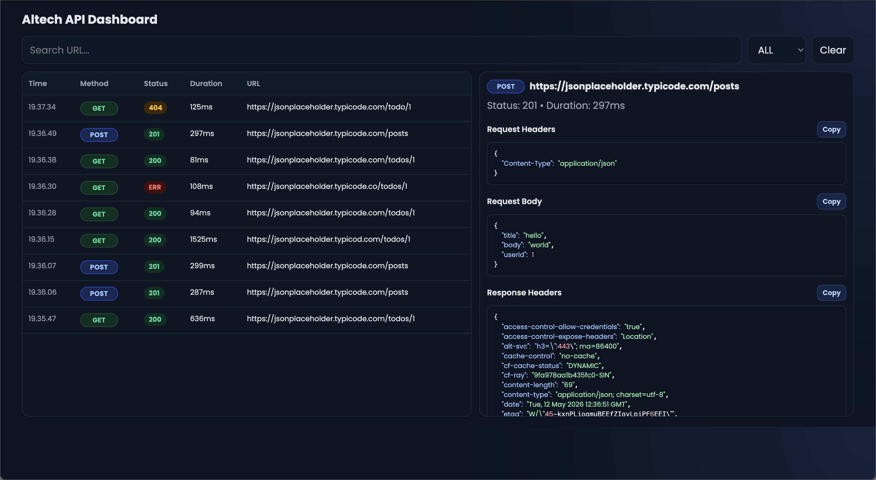 Altech API Dashboard Preview