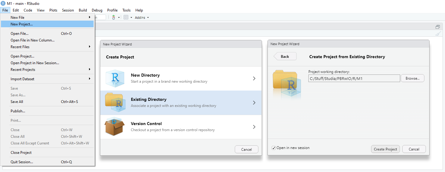 Launching New Project in R Studio