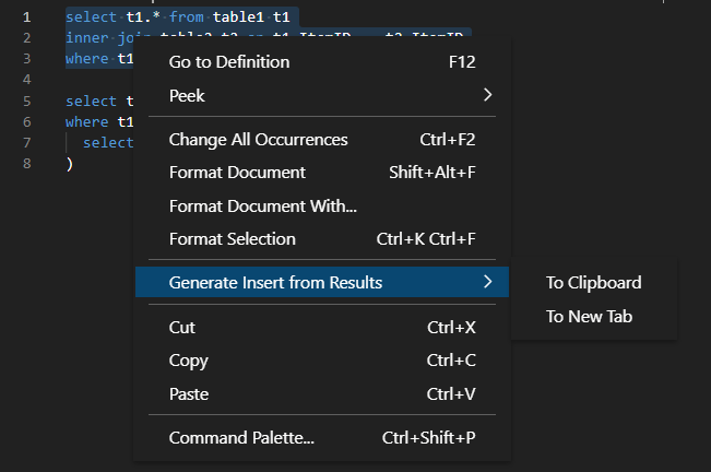 Generate Insert from Result