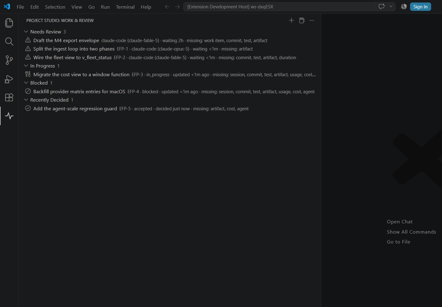 Work & Review queue with pending AI results
