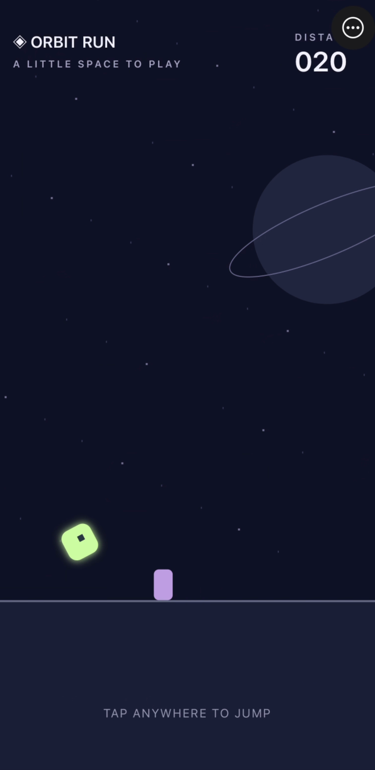 Playing the Orbit Run sample browser game in Lyre on iPhone
