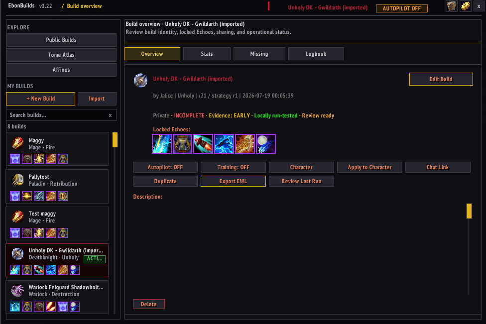 Build overview with Autopilot toggle