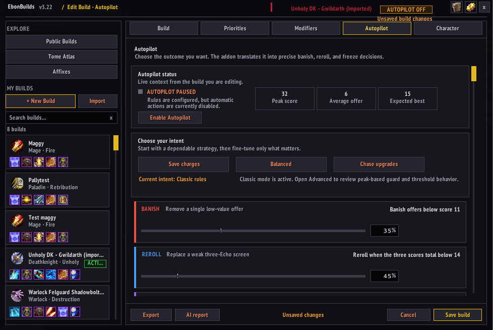 Autopilot intent and thresholds