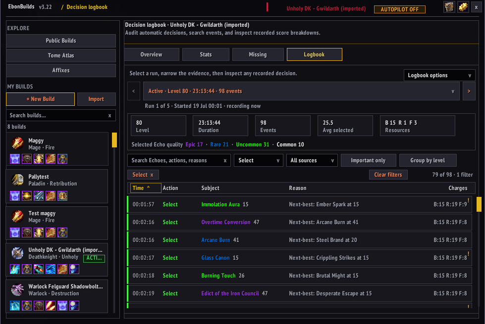 Logbook: every decision with its reasoning