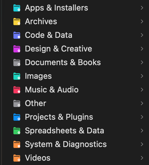 Color-coded FileMorrow category folders in Finder