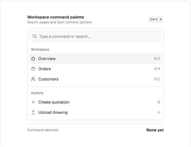 Command palette component with search, navigation, and actions