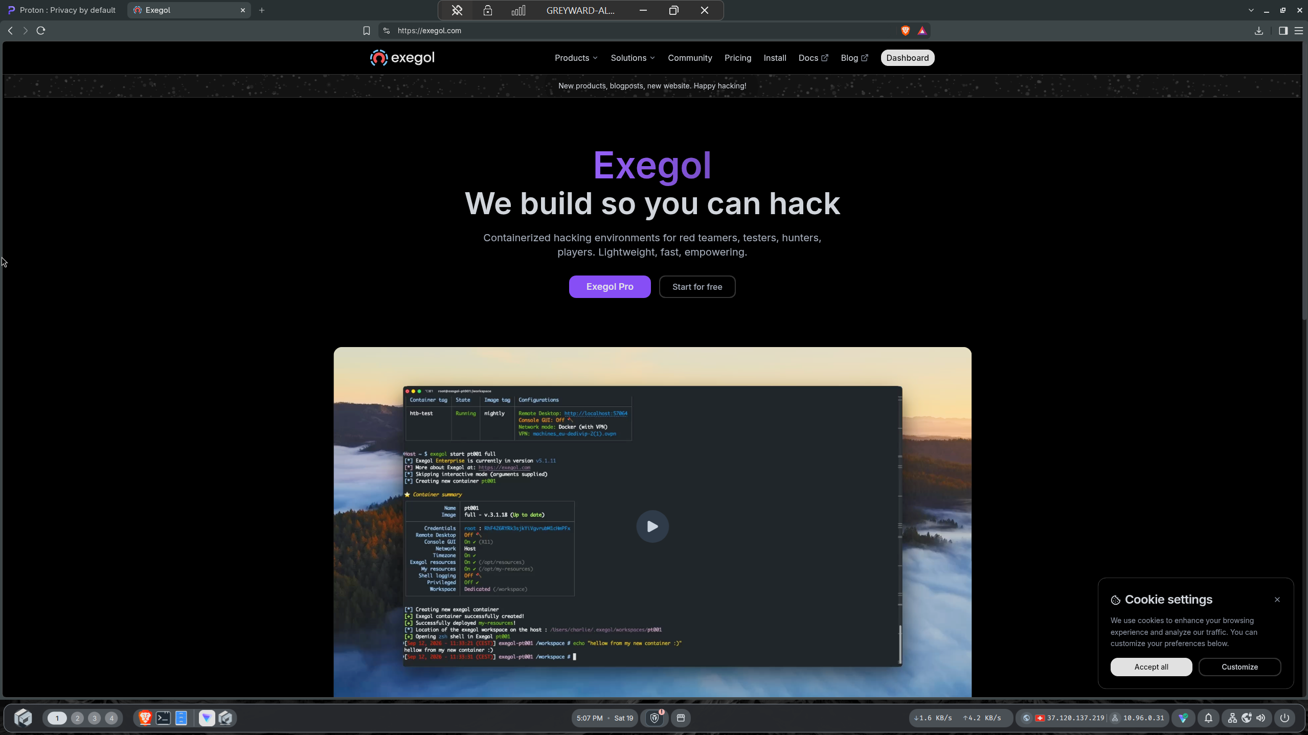 Brave browser running in the GREYWARD desktop