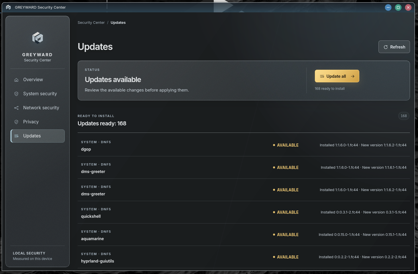 GREYWARD Security Center unified update view