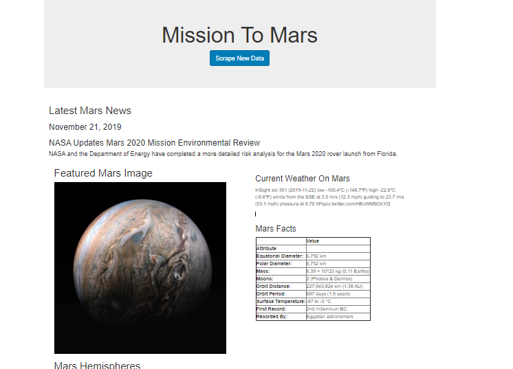 web scraping homework mission to mars