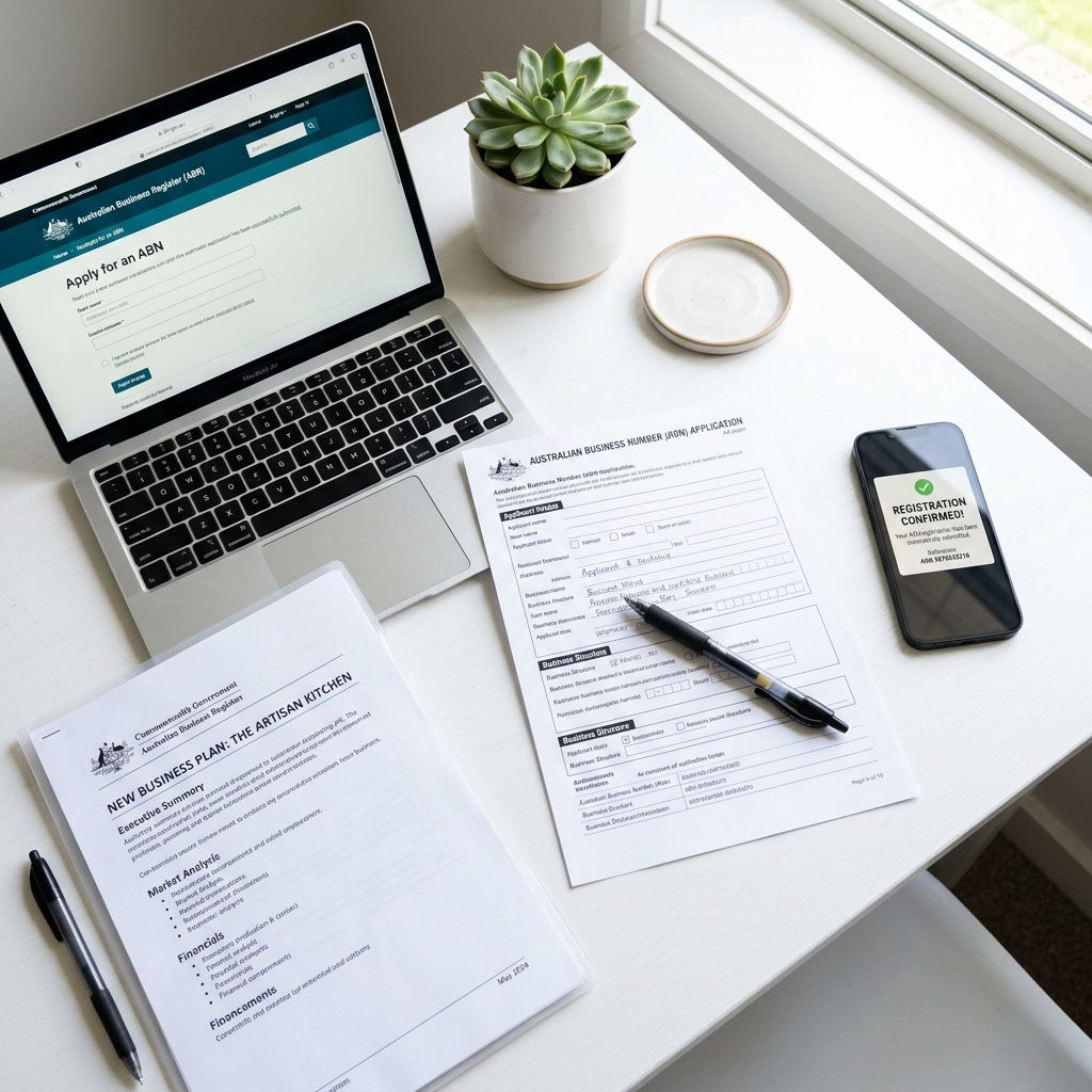 ABN application form and business registration materials