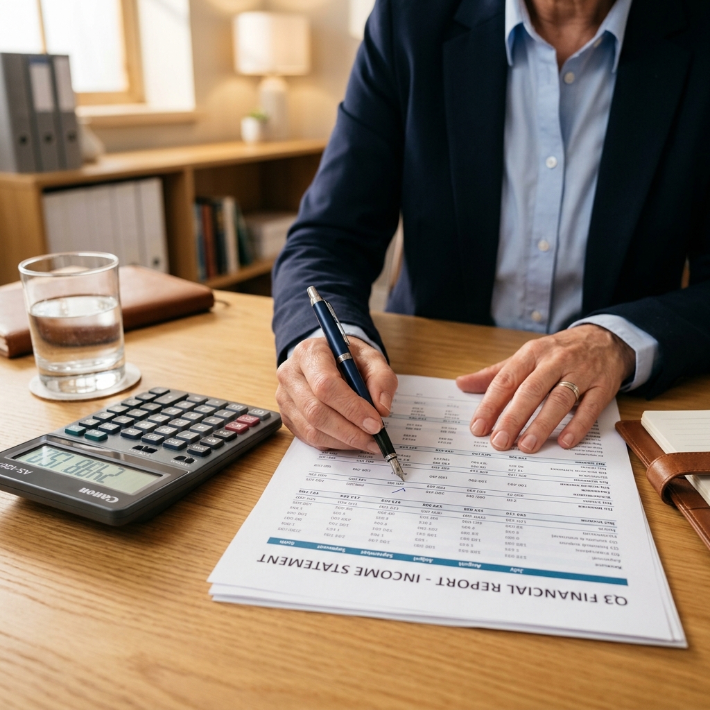 Accountant reviewing financial documents