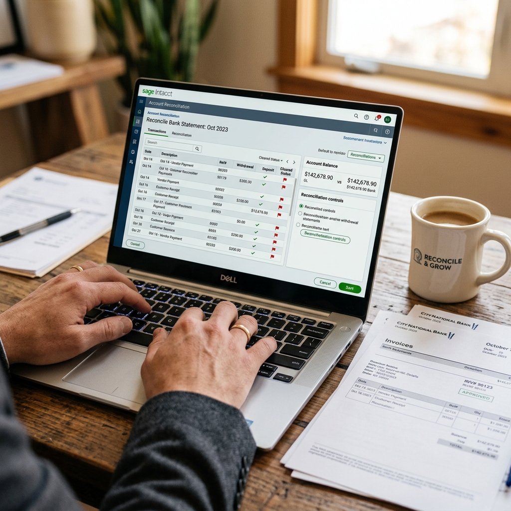 Accountant working on reconciliation software
