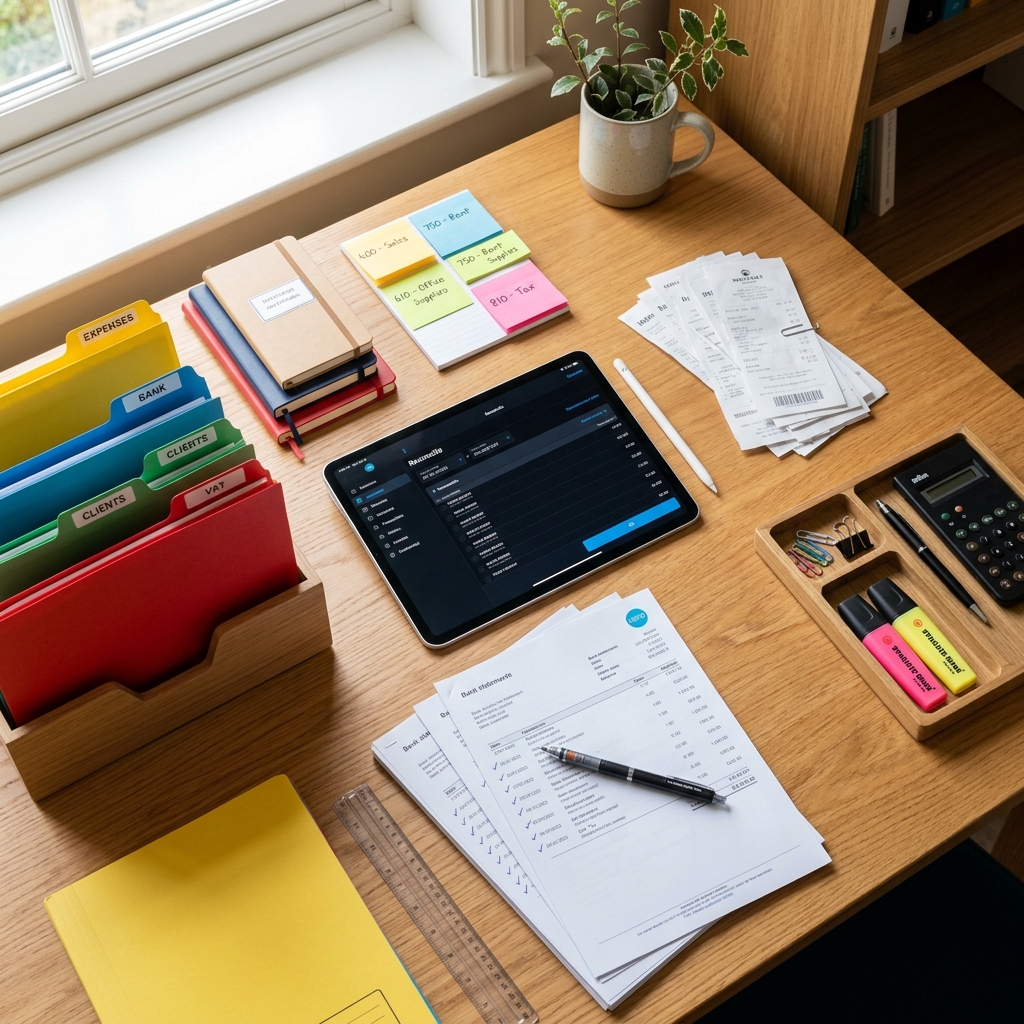 Organized bookkeeping documents and reconciliation workspace