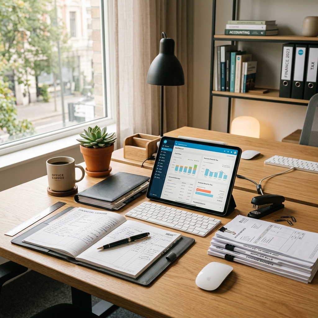 Professional bookkeeping workspace with accounting software