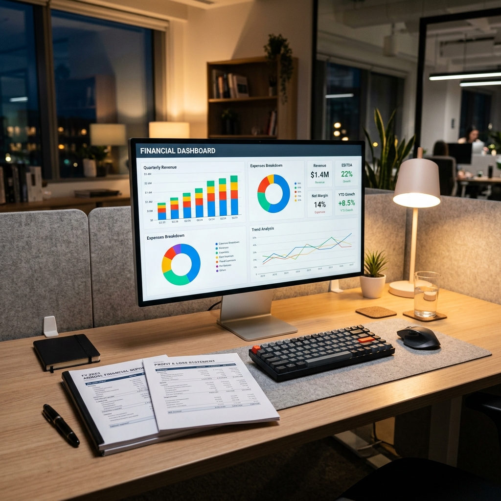 Financial dashboard with reporting charts and KPIs