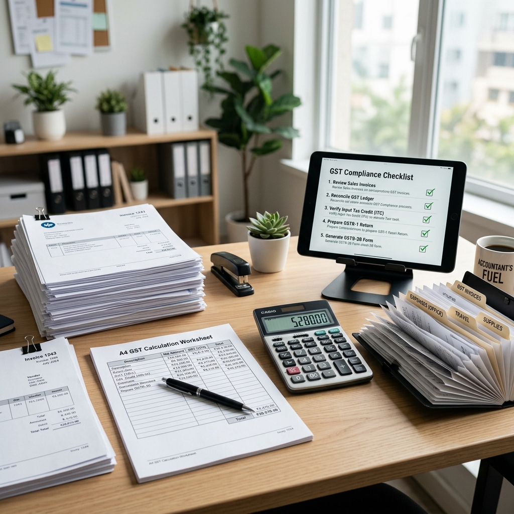 GST compliance work with invoices and calculations