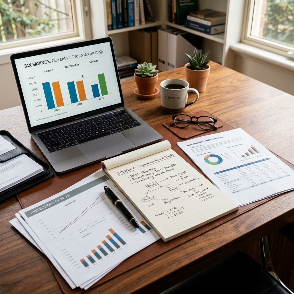 Tax planning documents with investment projections