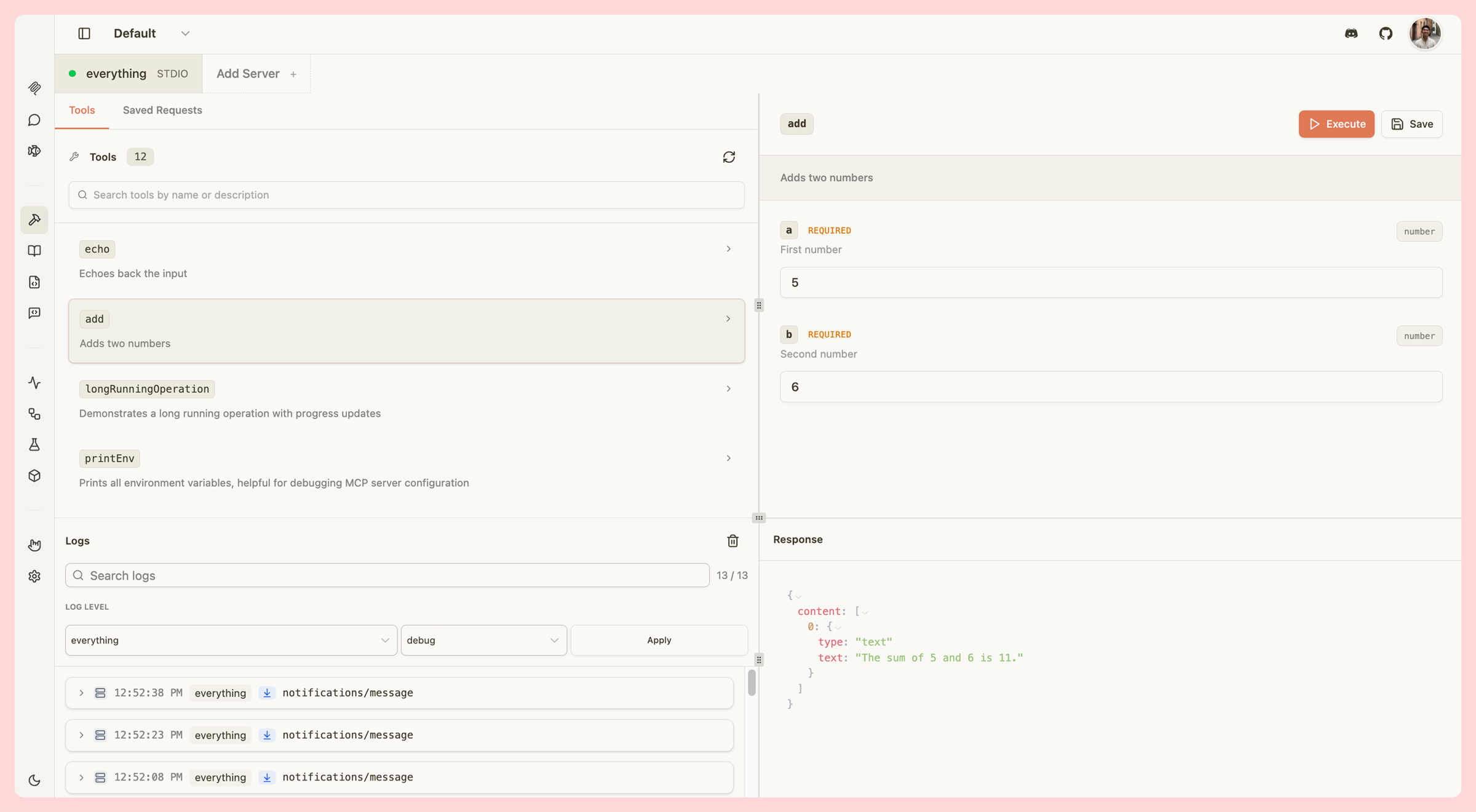 MCPJam MCP server debugging view