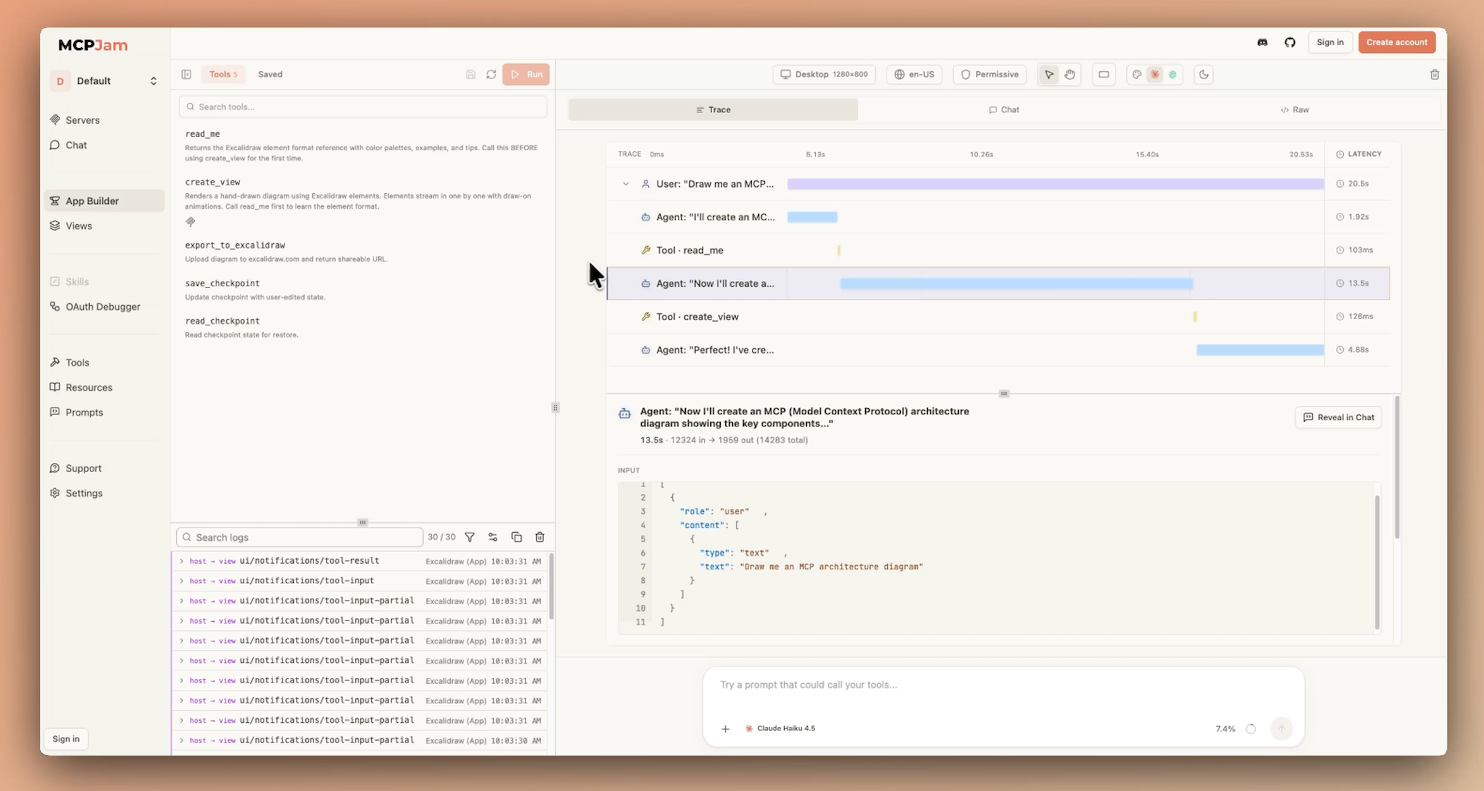 MCPJam App Builder trace view
