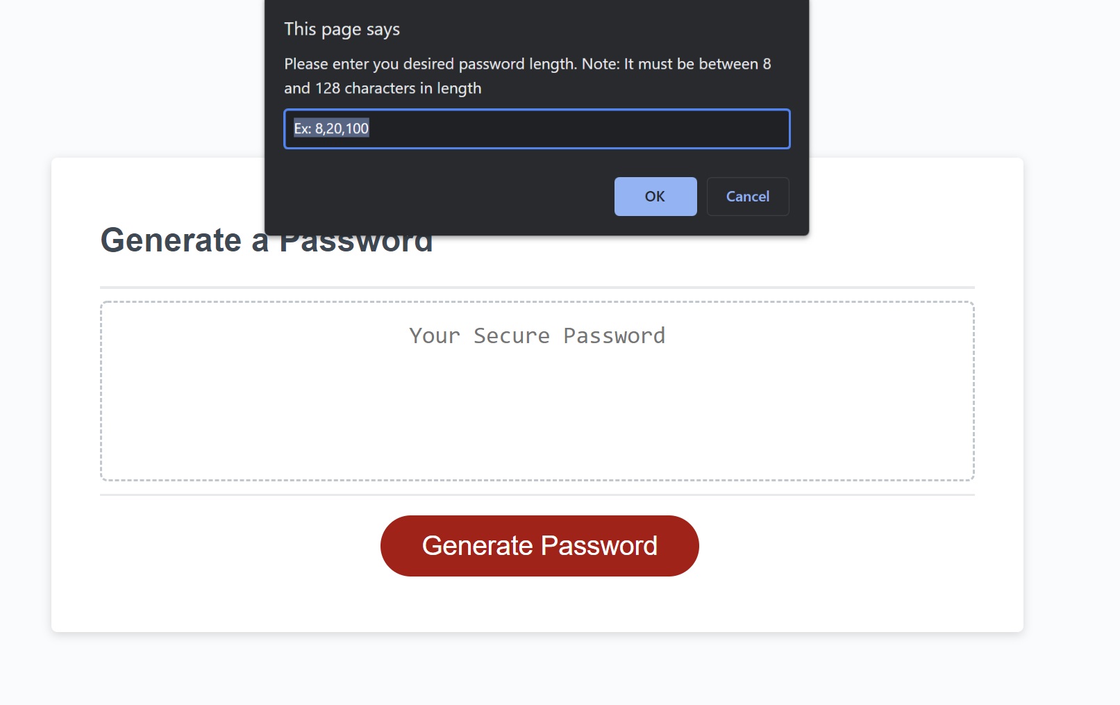 Password generator password length Input