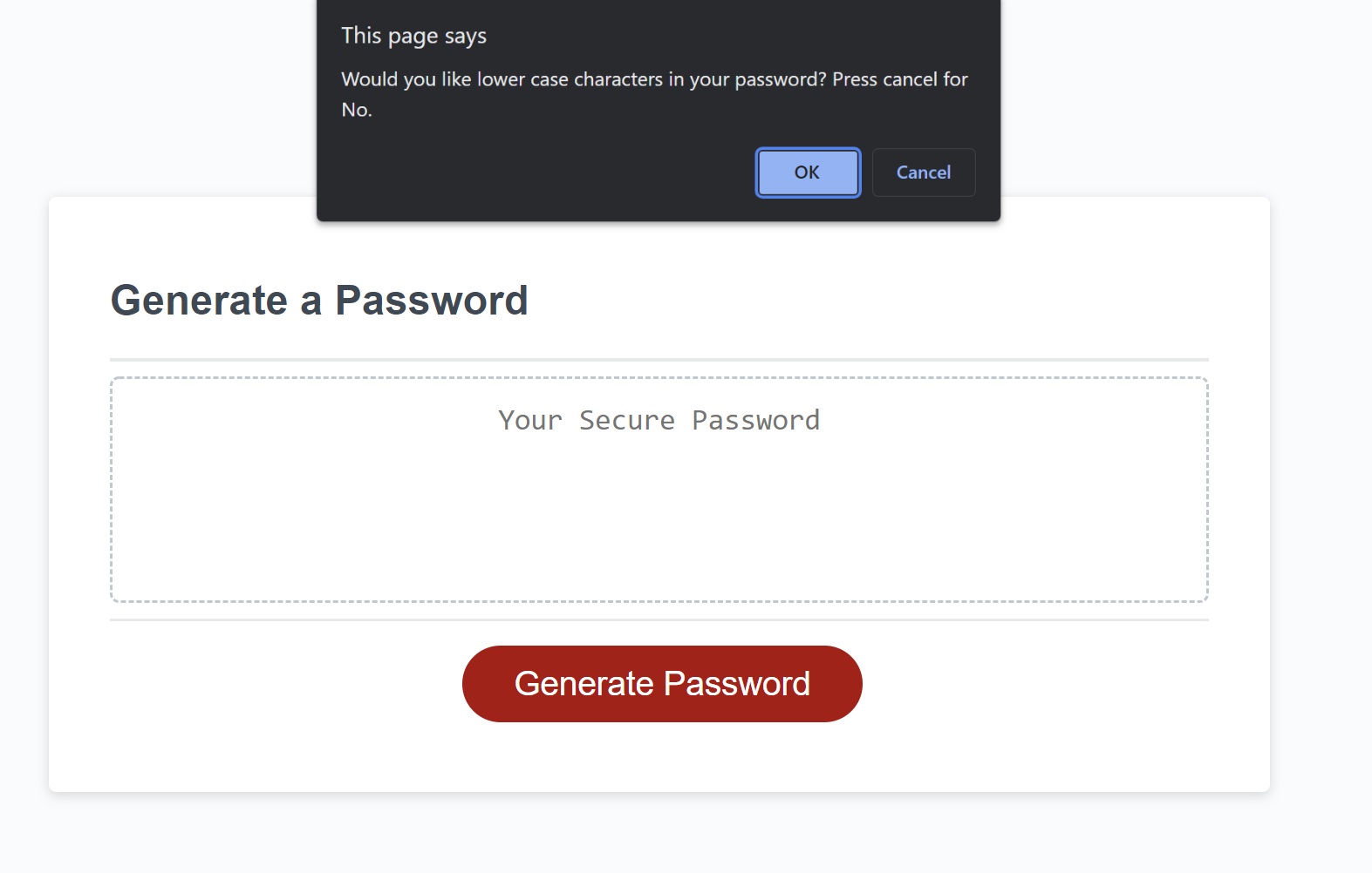 Password generator Lower Case asking window