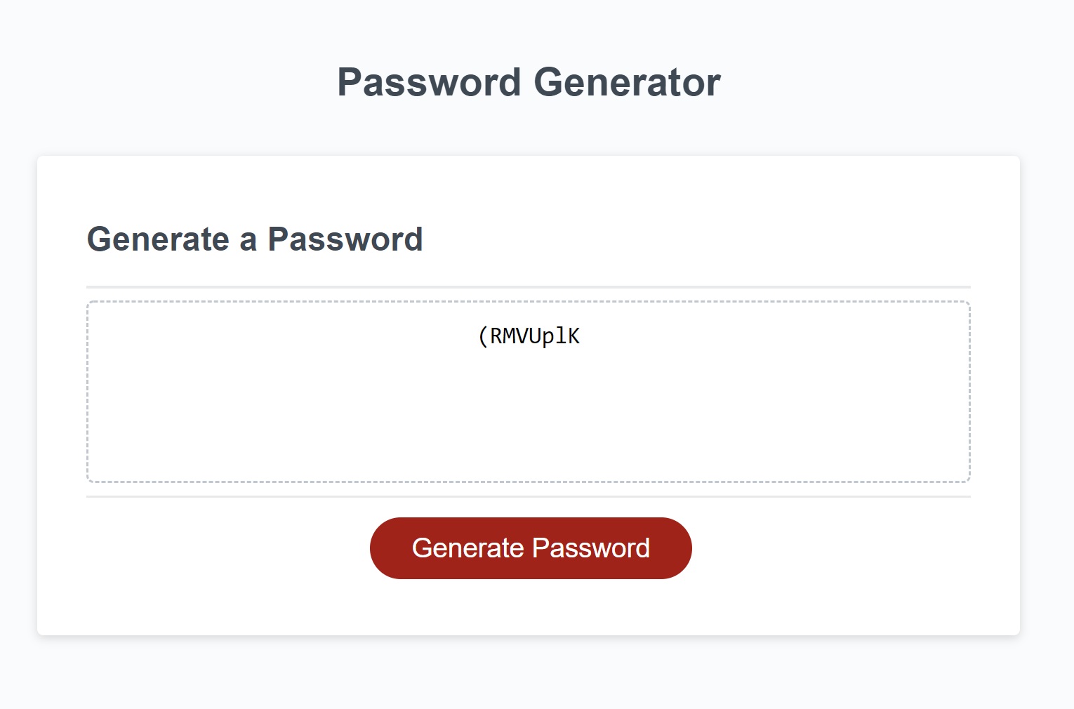 New password displayed on page