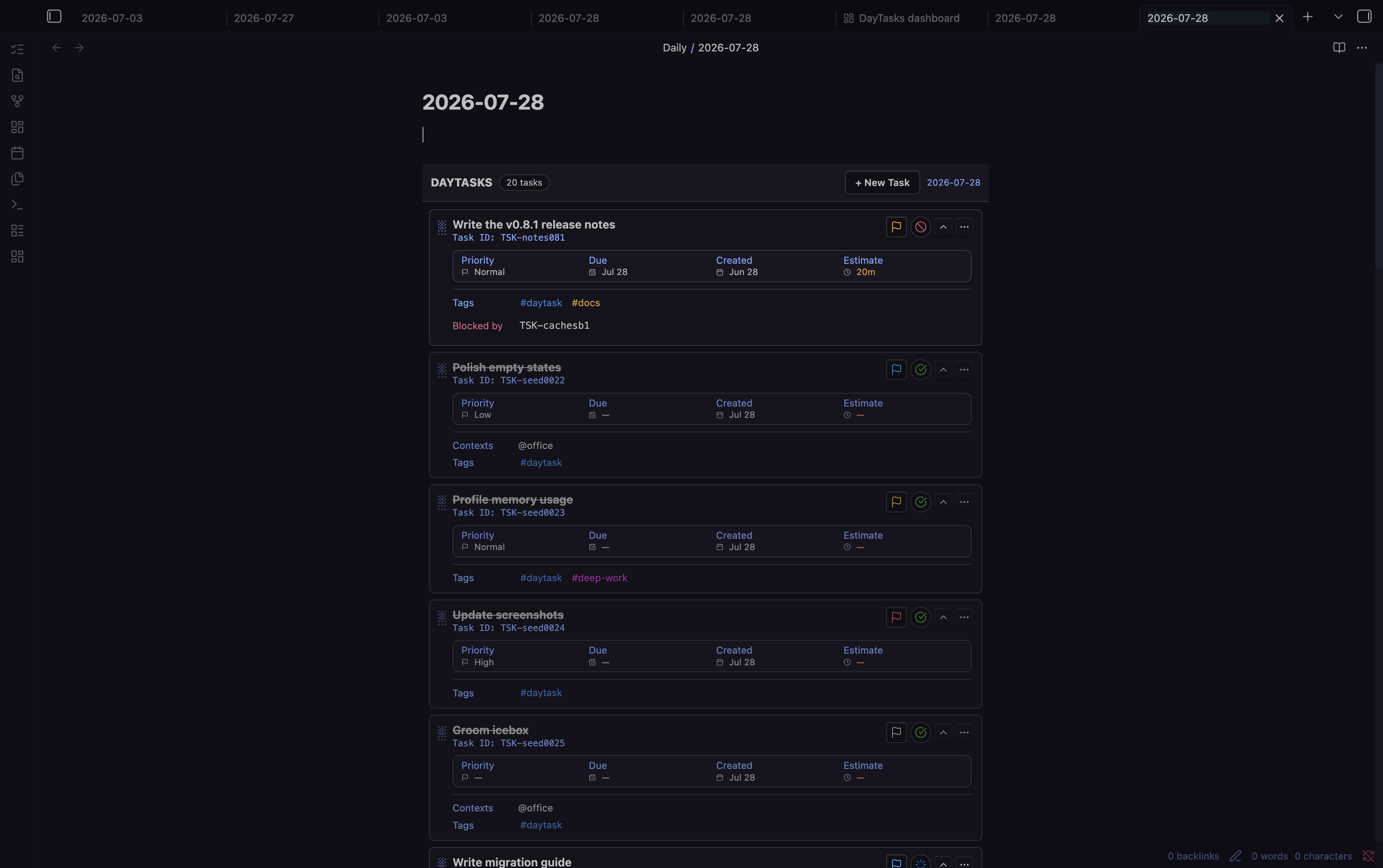 DayTasks daily-note widget