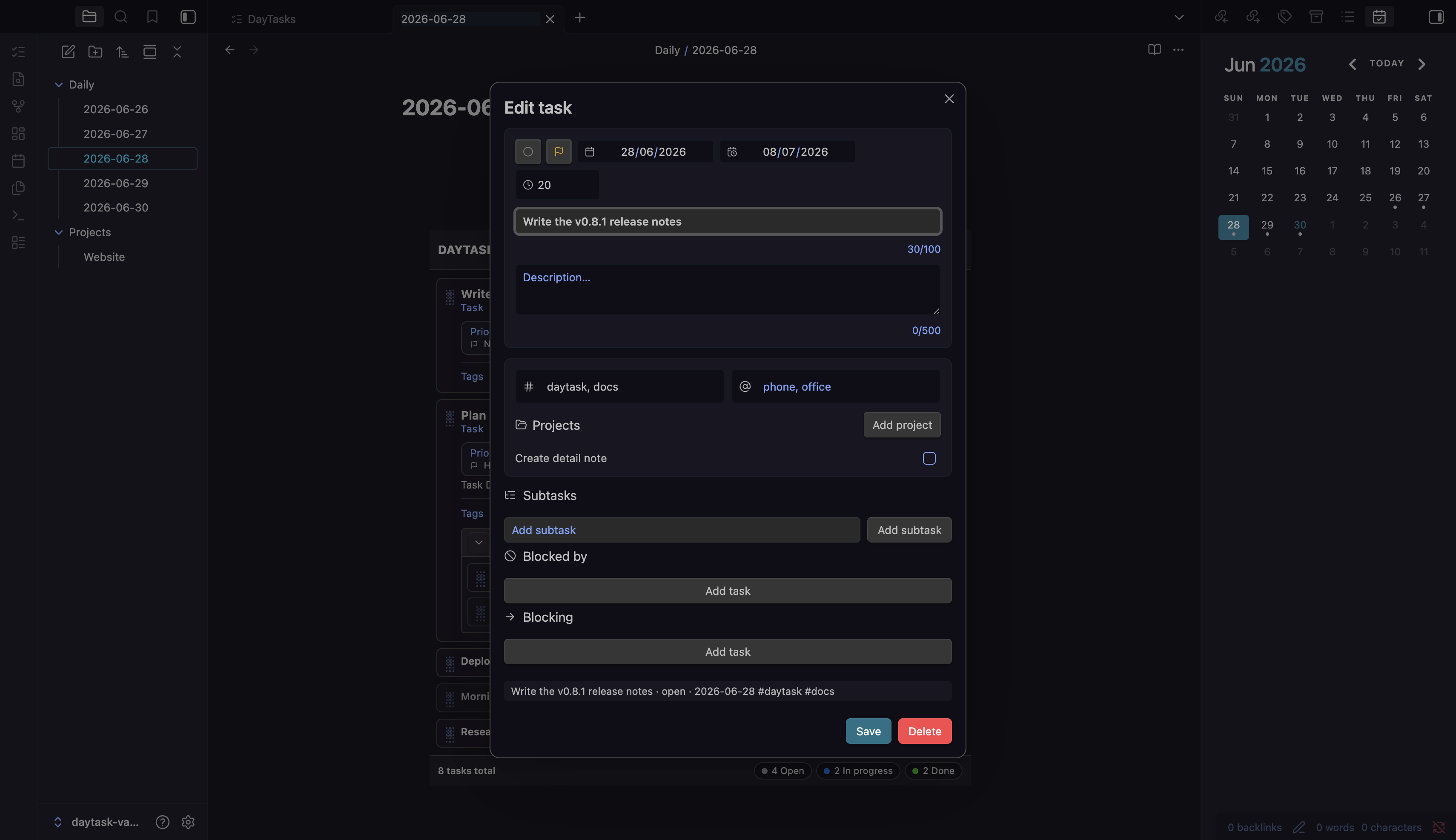 Edit task dialog