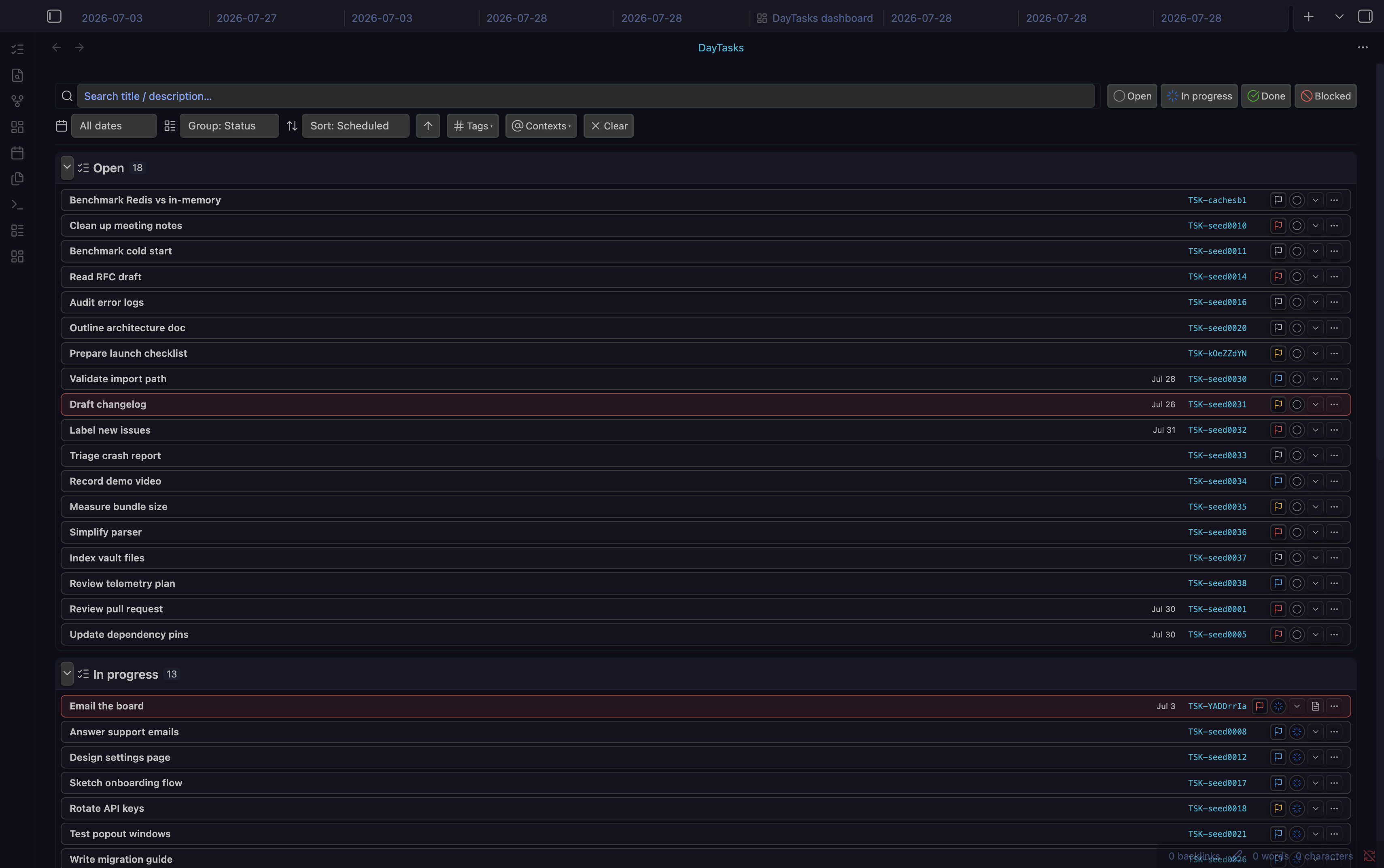 Task List view