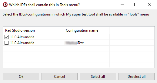 Dialog for adding and removing an application to/from Tools menu