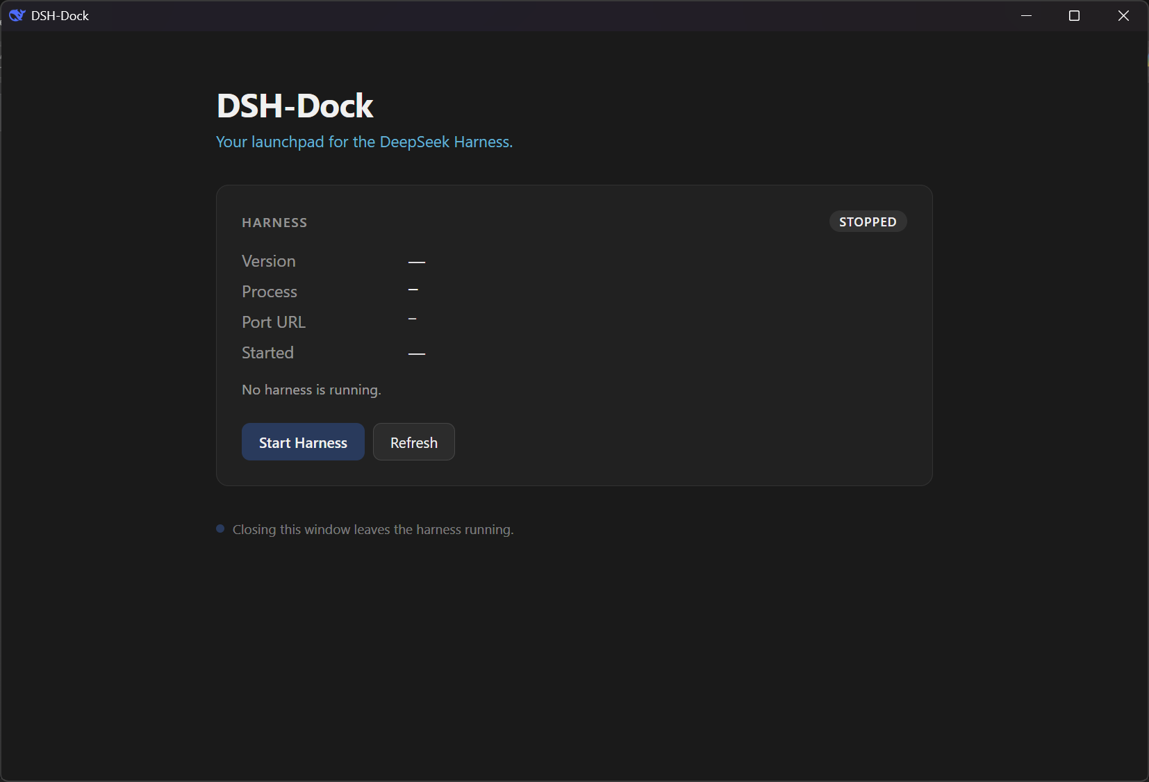 DSH-Dock dashboard, idle state