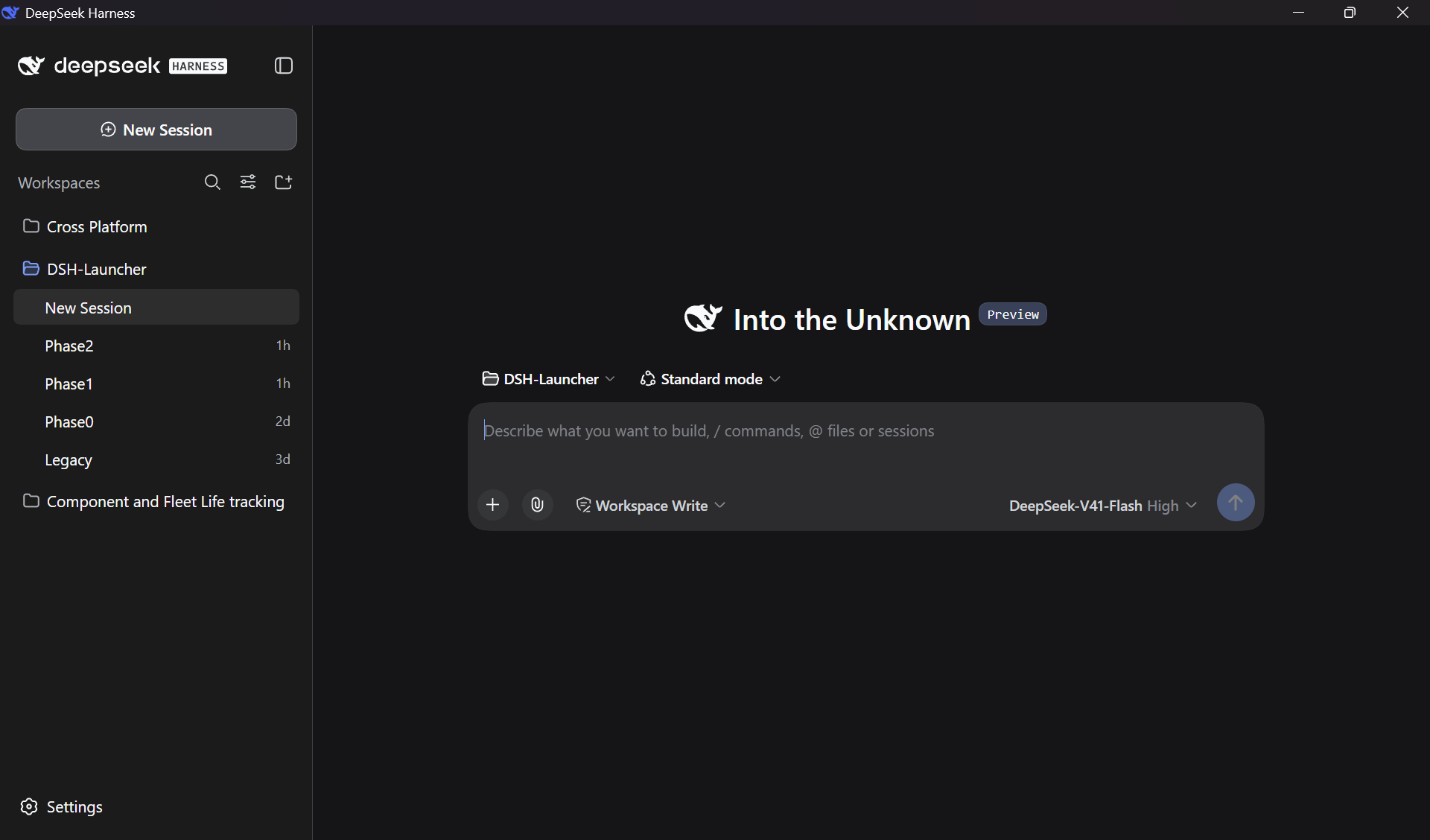 DeepSeek Harness running in a native window