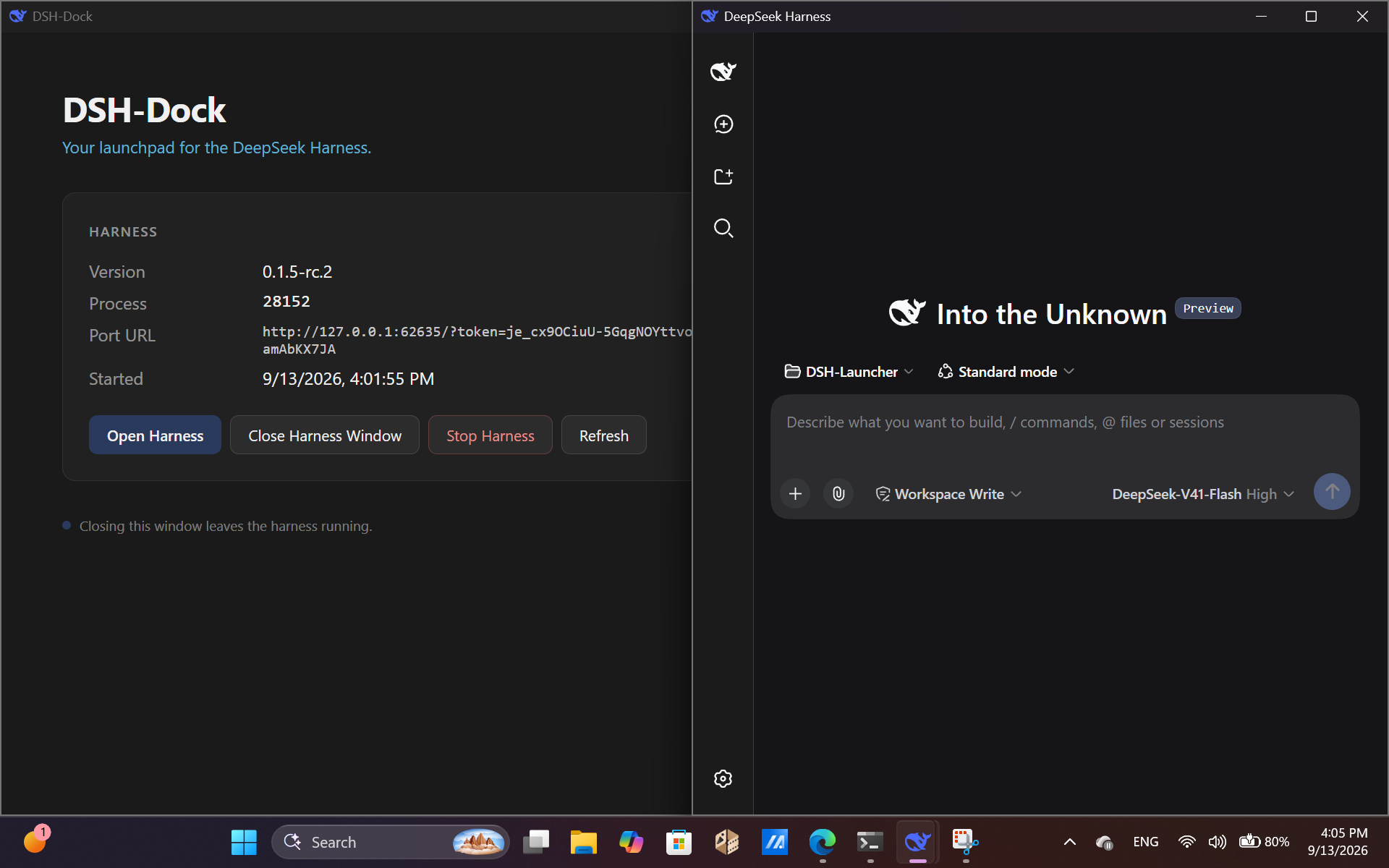 DSH-Dock and the DeepSeek Harness side by side
