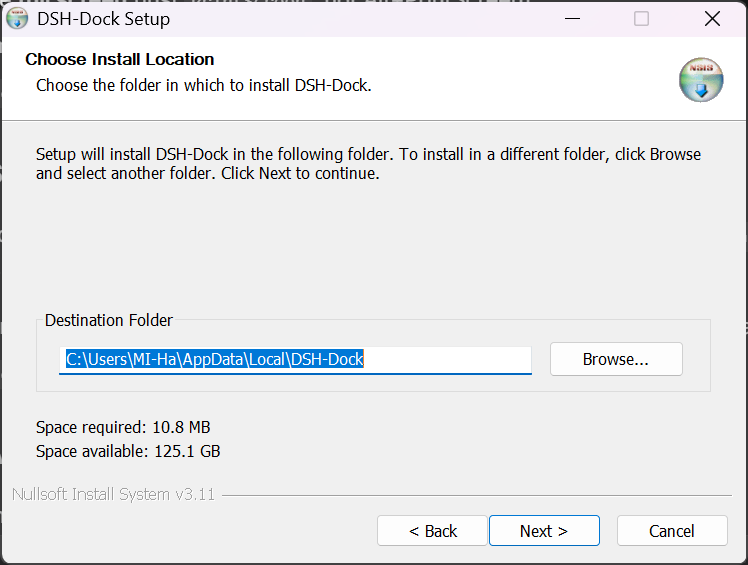 DSH-Dock installer wizard