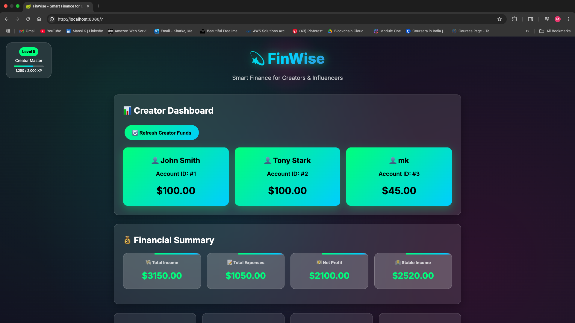 FinWise Dashboard Preview