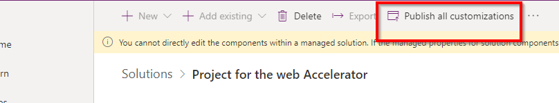 Publish customizations button
