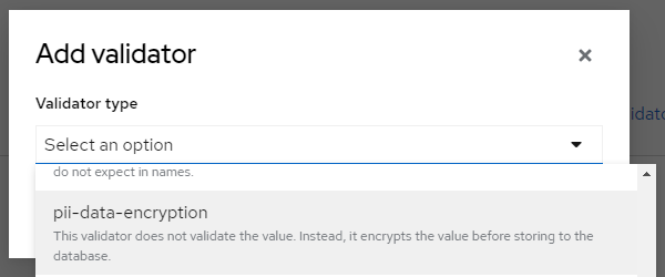 Screenshot of "Add validator" popup dialog