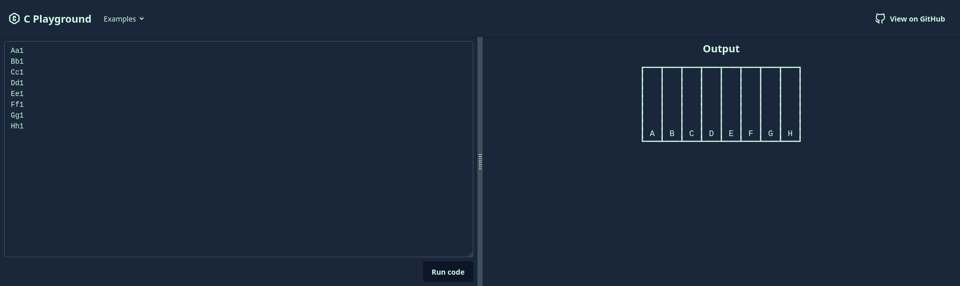 Screenshot of a sample program running on the playground