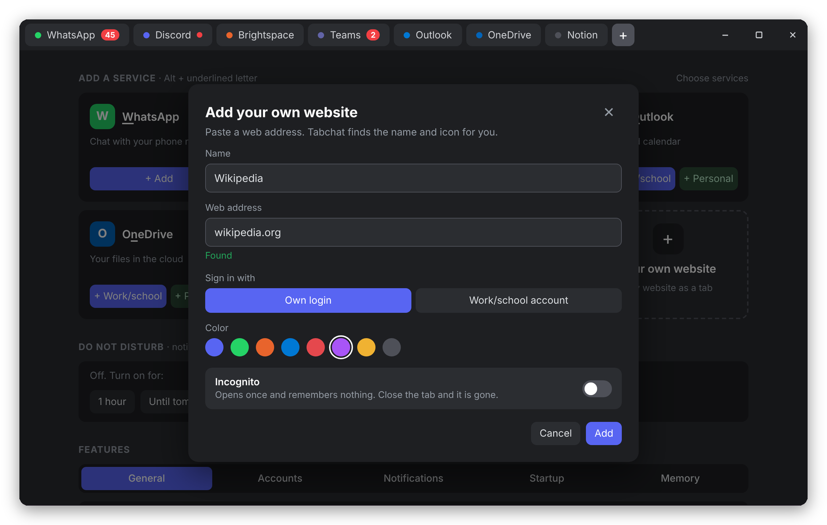 Add your own website, or open it once in incognito