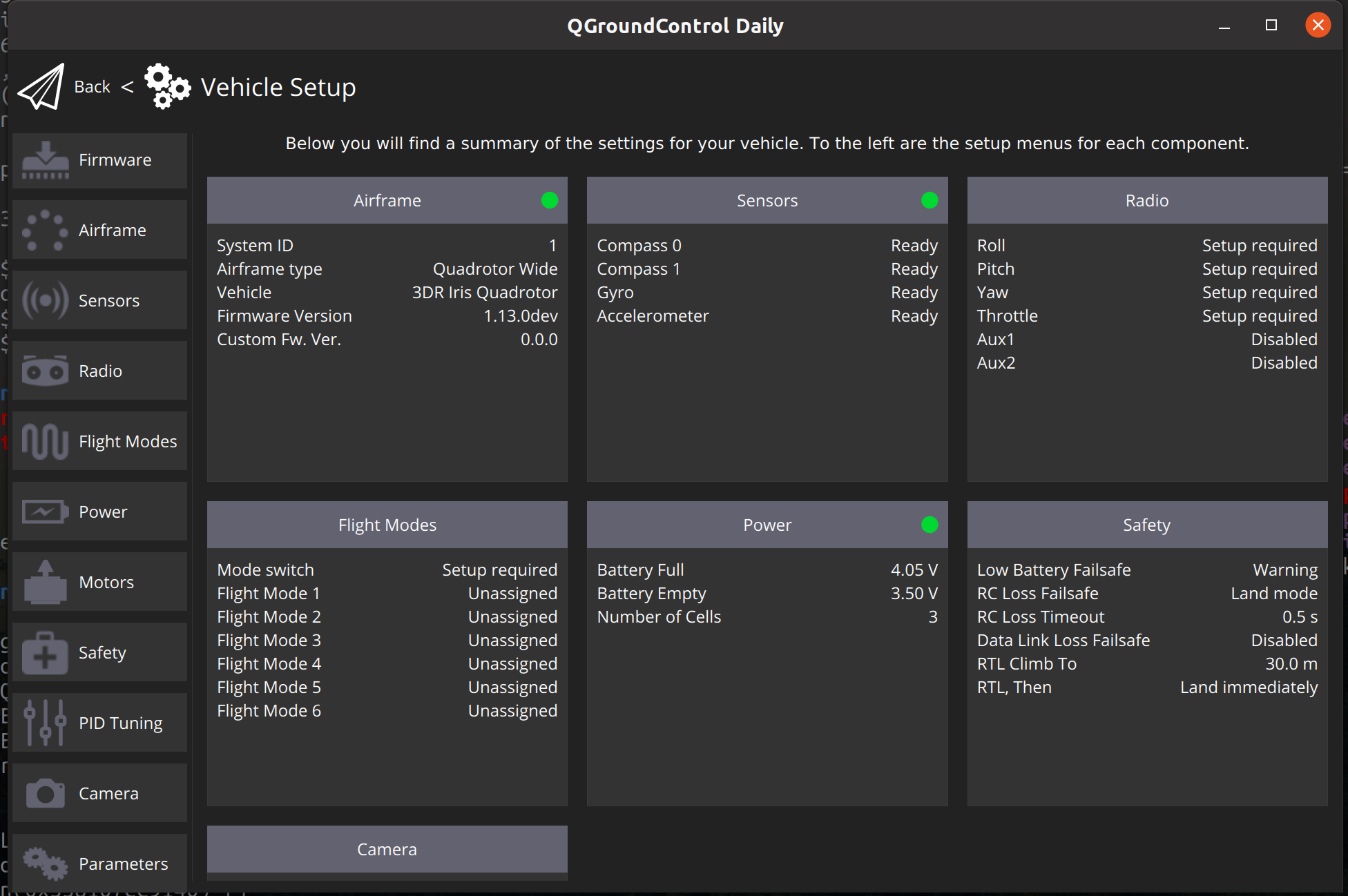 QGC vehicle setup