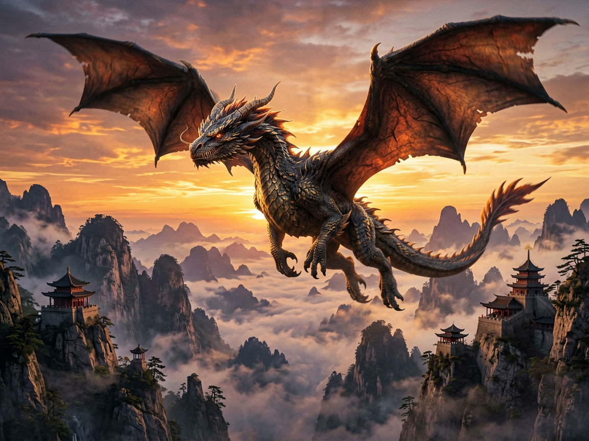 Dragon over mountains