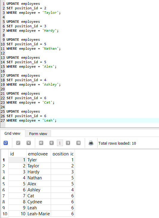 Program screenshot showing the data being modified.