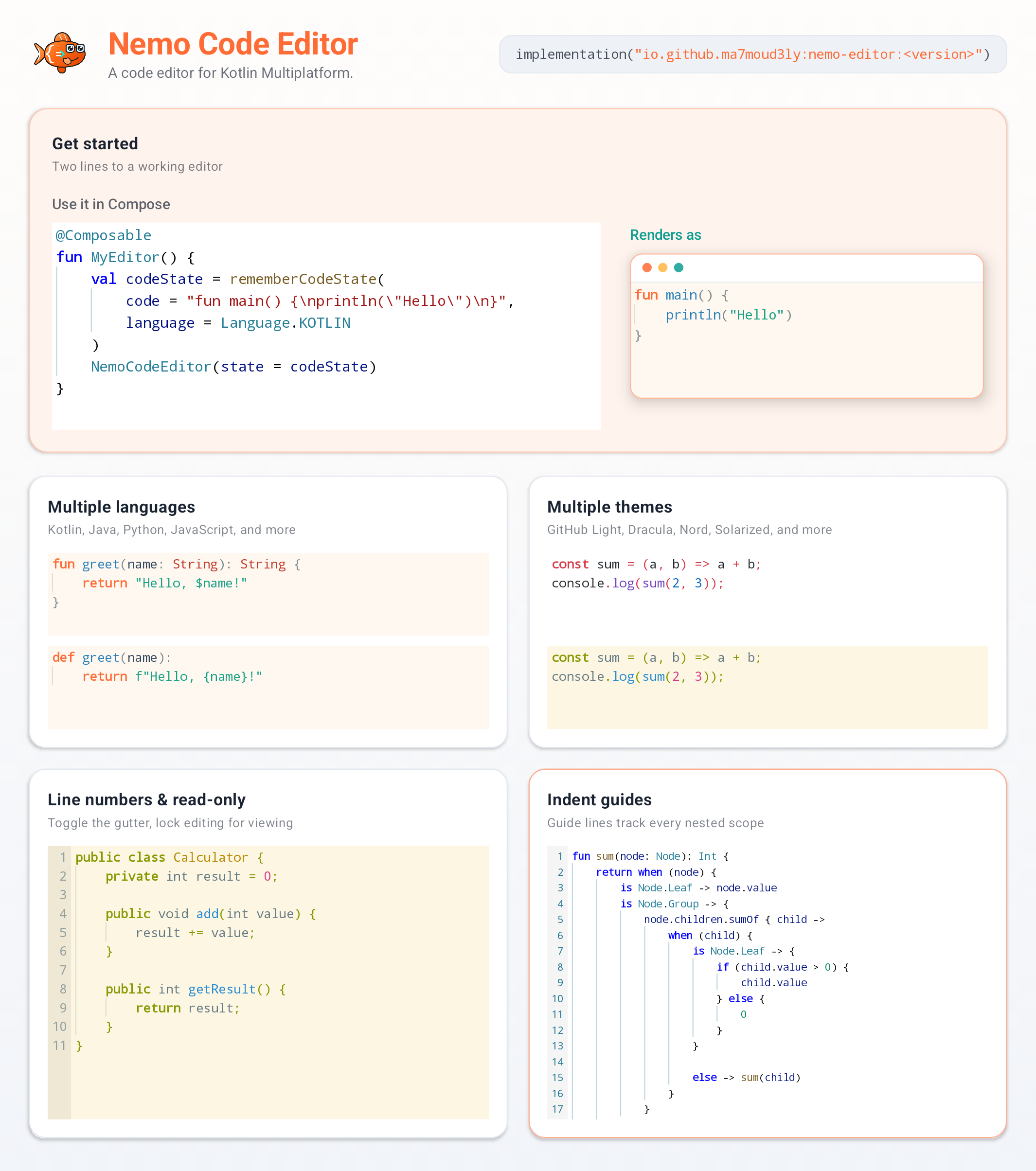 Nemo Code Editor component showcase