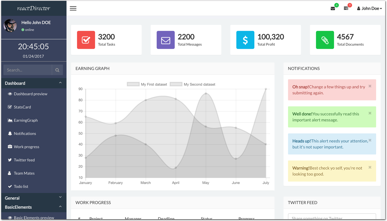 GitHub webstar commit/react admin template: awesome react dashboard