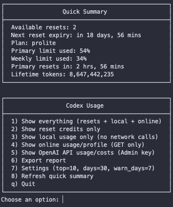 Codex Usage screenshot 1