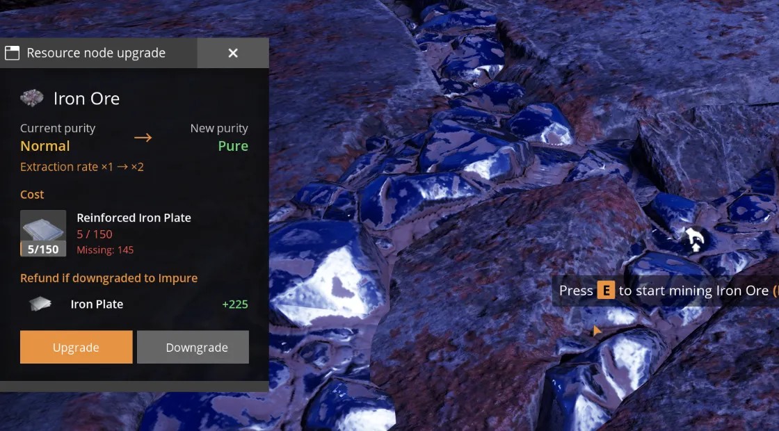 The upgrade menu