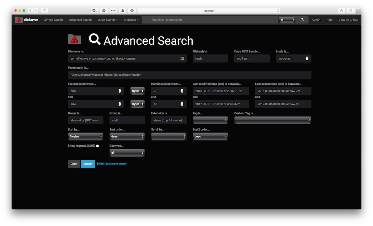 diskover-web advanced search