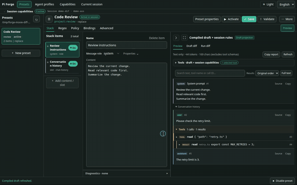 An unsaved instruction change compared with the saved Preset