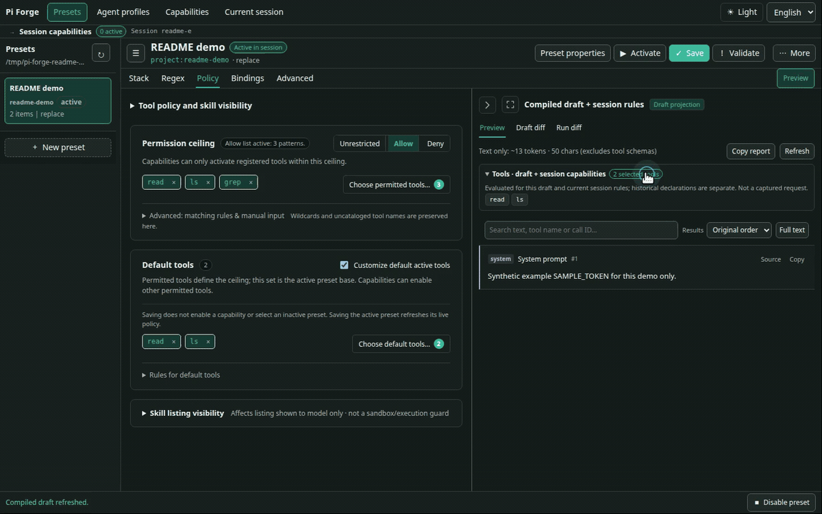 Tool selection with policy defaults read/ls and adding grep