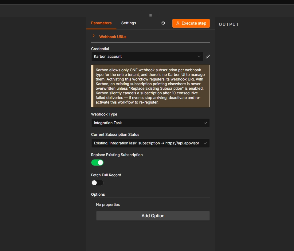 Karbon Trigger node configuration